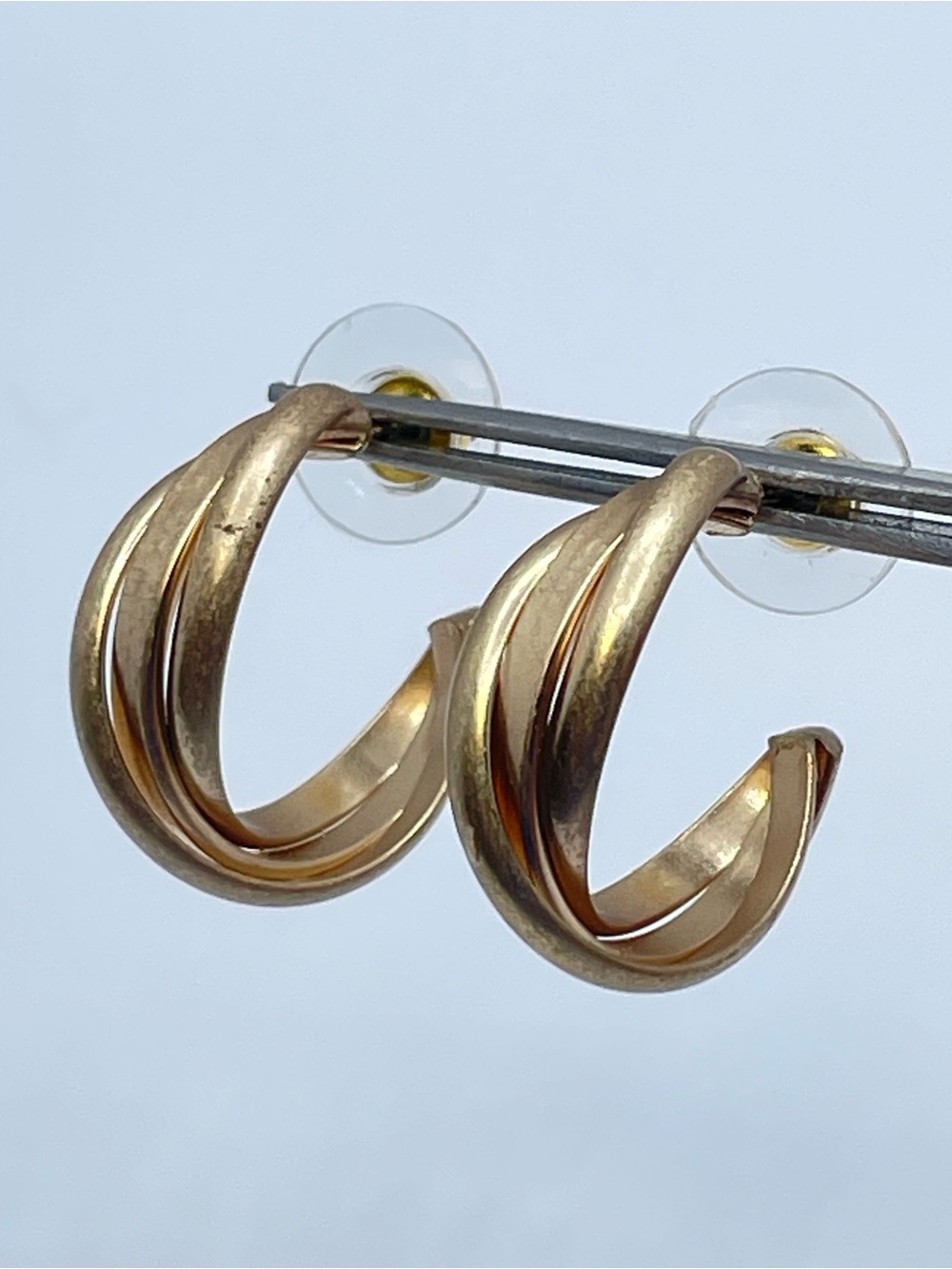 Gold Tone Twisted Hoop Earrings Minimalist Modern Statement